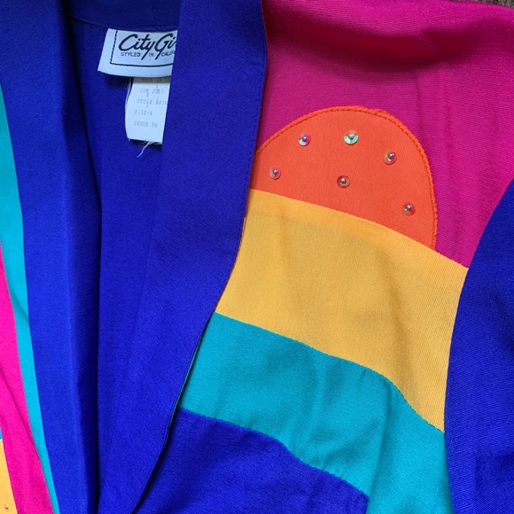 Vtg 80’s City Girl Blue Rainbow Cropped Blazer 6 - Picture 7 of 14